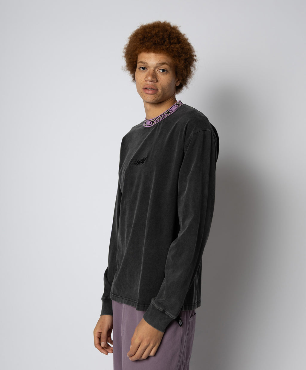 WOVEN LONG SLEEVE TEE WASHED BLACK