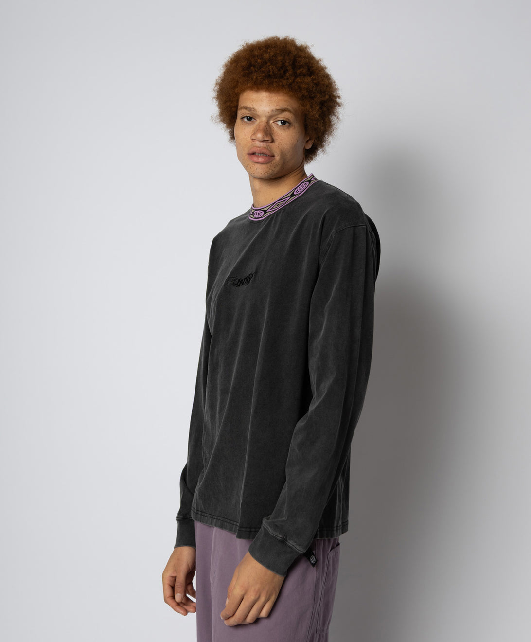 WOVEN LONG SLEEVE TEE WASHED BLACK