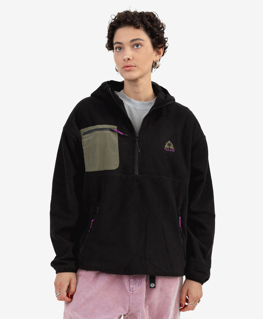 PALM HOODED FLEECE BLACK